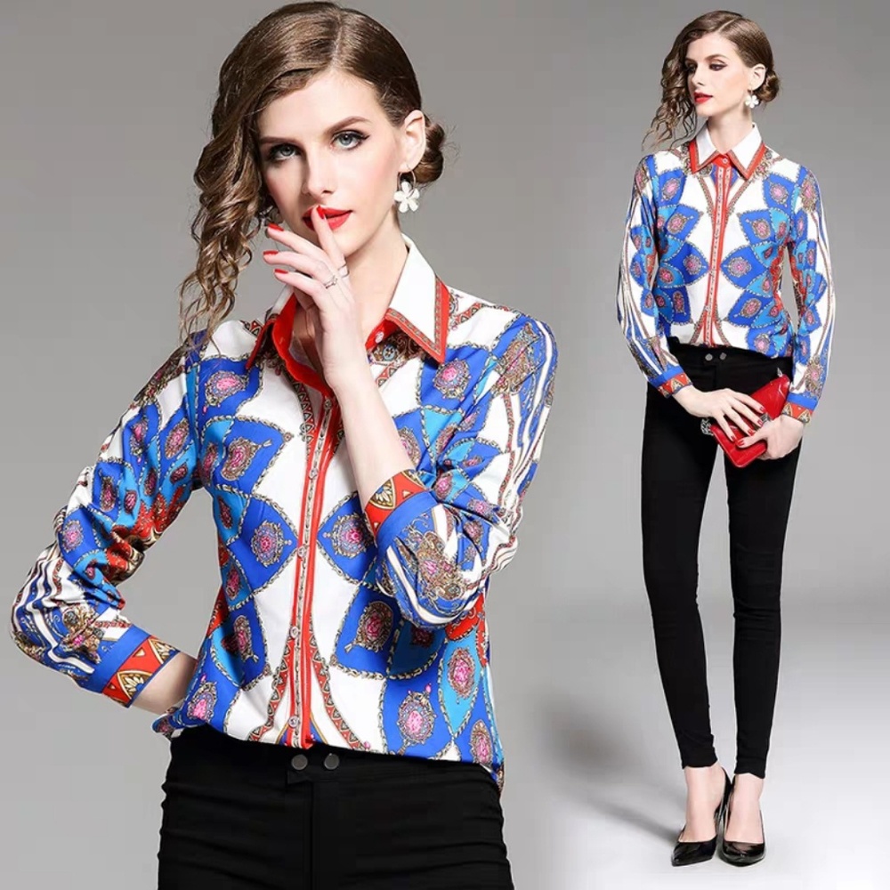 Europe Print Shirt Women Wear To Work